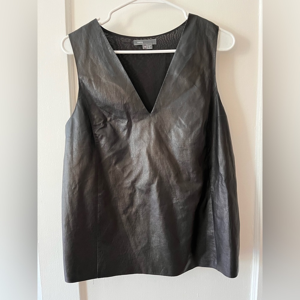 Genuine leather v-neck top